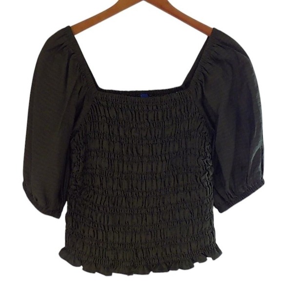 Old Navy Top Women Medium Olive Green Milkmaid Coquette Smocking Festival - Picture 2 of 8